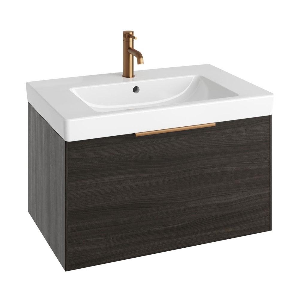 Product Cut out image of the Abacus Concept Simple S3 Lava 800mm Basin & Vanity Unit with a Brushed Bronze Furniture Handle